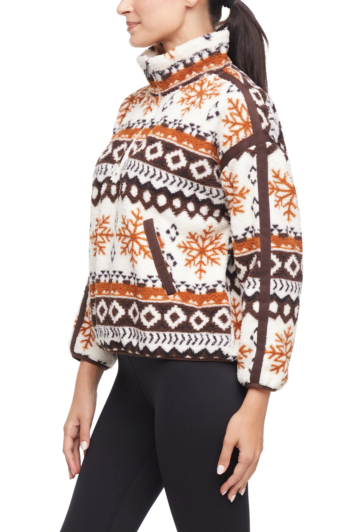 Caliste 1/4 Zip - Black Coffee Abstract Snowflake Geo - Image 3